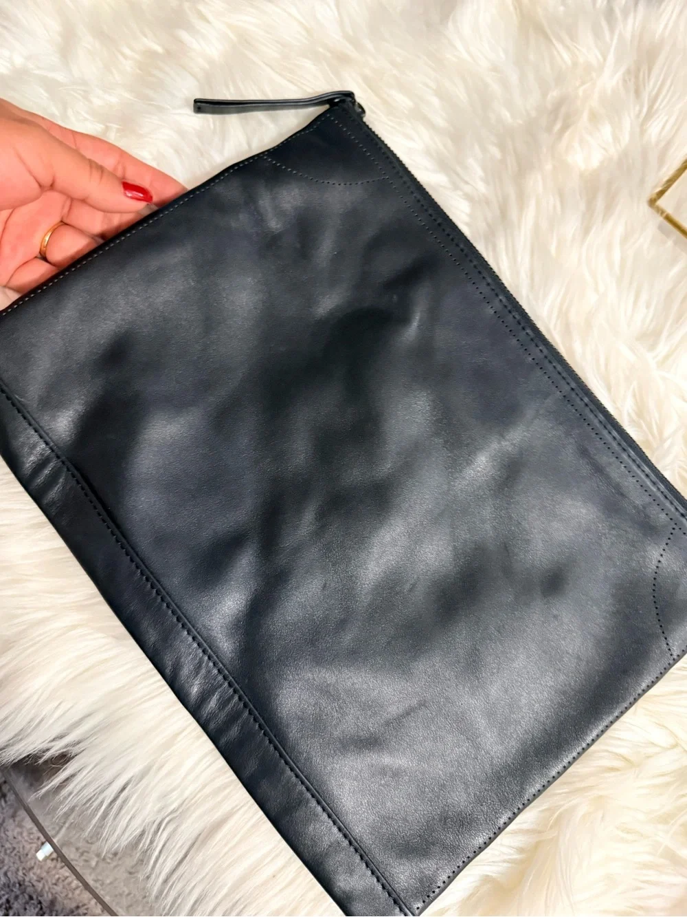 Balenciaga Black Leather Zip Pouch Clutch